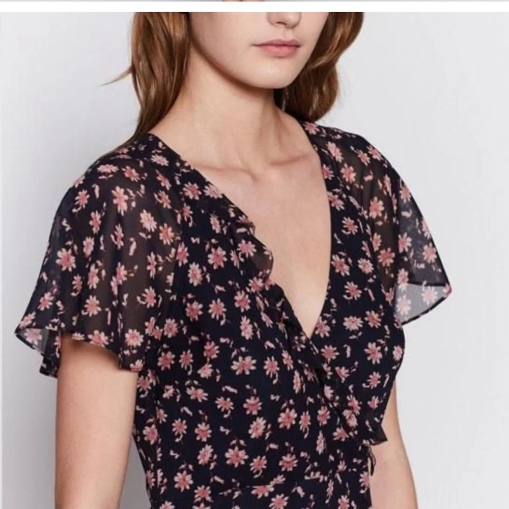 Joie 100% Silk Orita B Dress in "Midnight" Floral Black Pink Size 6 - Picture 3 of 15